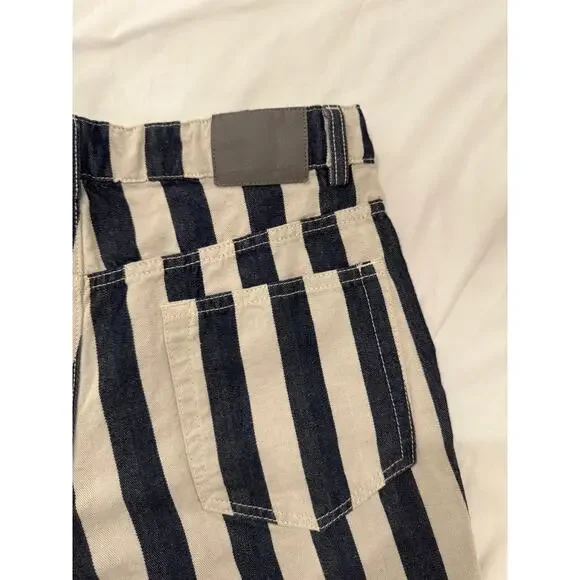 6397 Blue & White Striped Cropped Denim Pants Shorty Women's 28 Italian Nautical - Picture 3 of 15